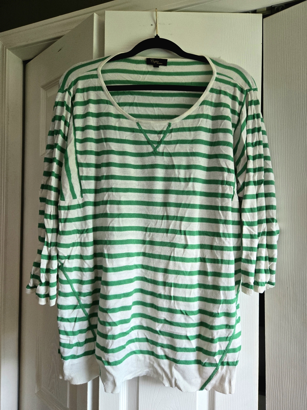 CUPIO Green and White Striped Knit Top 2X